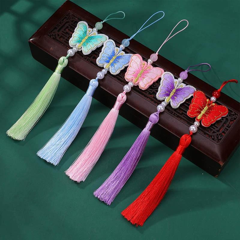 1PC Pearl Phone Bag Butterfly Tassel Hanging Ornament Embroidery Exquisite