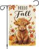 Heyfibro Hello Fall Highland Cow Garden Ag 12x18 Double Sided Burlap, Autumn Oral Pumpkin Yard Banner for Farmhouse Than PPZ