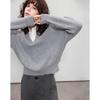 Demana Women's Spliced Color-Block Lapel Knit Sweater