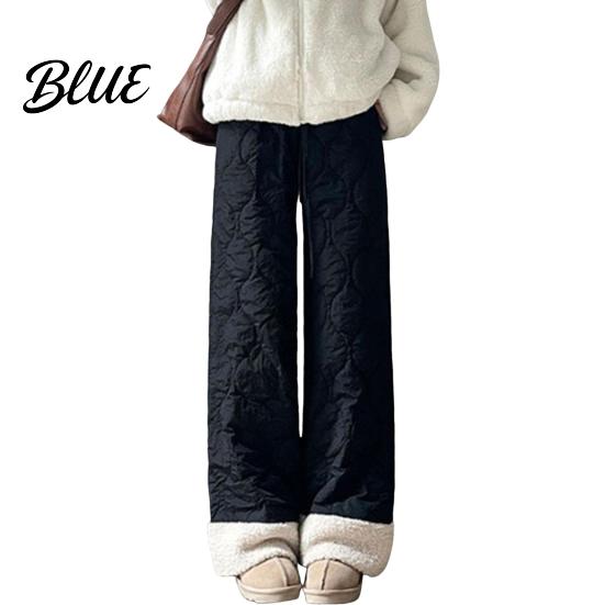 Casual Trousers Women Cotton Pants Elastic High Waist Solid Color Wide Leg Work Causal with Pockets Thickened Plush Lining Winter