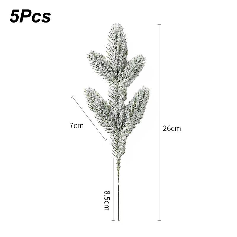 5/10Pcs Artificial Christmas Pine Needle Branches Cypress Leaf Flocked Pine Xmas Tree Fake Plant Wreath Ornament Snow Twig Decor