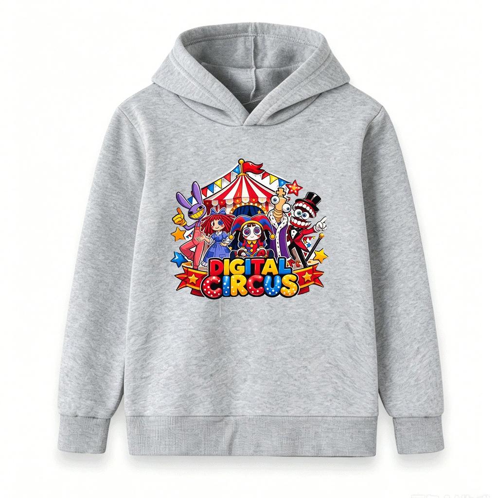 Kids Boys Girls Funny Circus Cartoon Print Hoodie Casual Long Sleeve Pullover Hooded Sweatshirt For Children Daily Wear