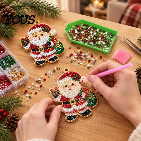 Novice Friendly Craft Supplies Christmas Faux Pearl Art DIY Kit, Make 10Pcs Hanging Ornaments, Festive Seasonal Handmade Ornaments Rhinestone Kit for
