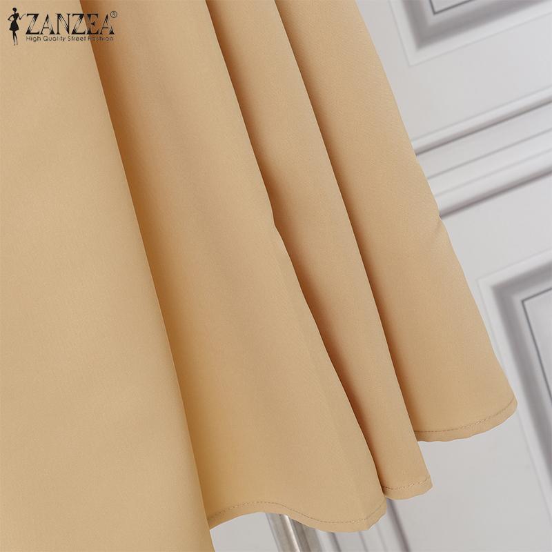 ZANZEA Women Casual Square Collar Summer Short Sleeve Dress