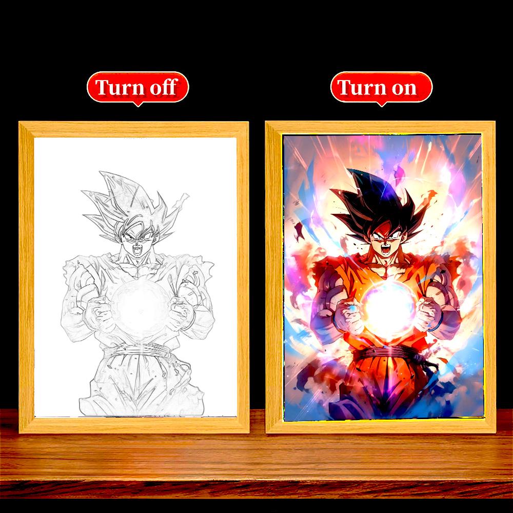 Anime Figure Dragon Ball Light Painting Photo Frame Goku Vegeta Led Night Birthday Bedroom Decor Original Gifts Moon Lamp Round Sensory Compression