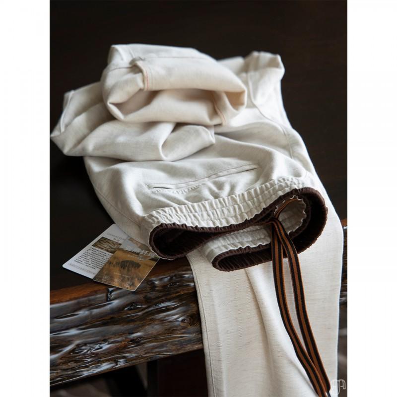 Mens Slim Straight Leg Pants Linen Blend Fleece Lined Warm Casual Sports Trousers