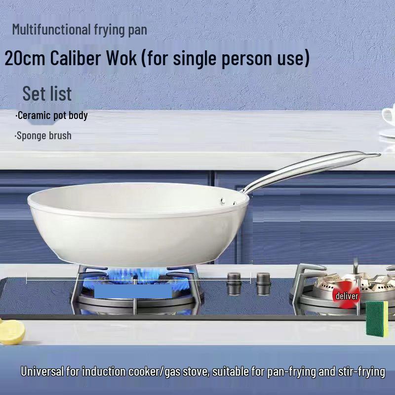 

Ceramic Non-stick Flat-bottom Wok for Gas & Induction Stoves - Stir-fry Integrated Iron Frying Pan