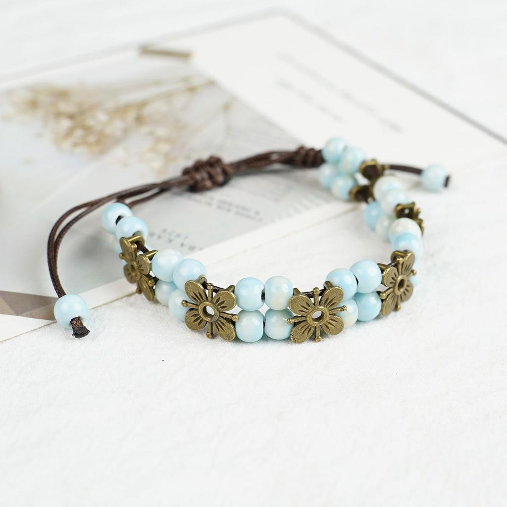 Flower Ceramic Bracelet Does Not Fade and Can Be Adjusted. New Chinese Hand Rope Jewelry Wholesale