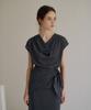 LAMEREI Pleats Drape Cap Sleeve Blouse[Lmbfsush328]-Charcoal