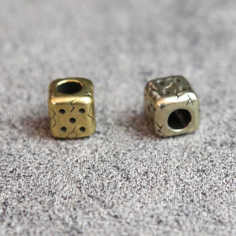Retro Dice Brass Knife Beads EDC Outdoor DIY Paracord Bracelet Accessories Key Chain Woven Paracord Rope Decompression Toy Edc