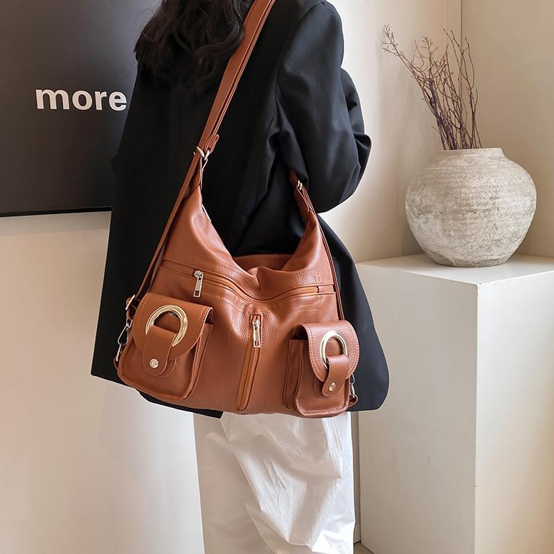 

Роскошная женская сумка через плечо 2025 Весна Многофункциональные женские сумки через плечо большой емкости Вышитая сумка-тоут светло-коричневого