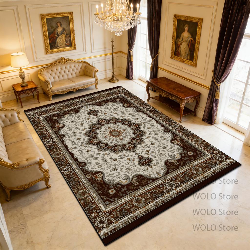Retro Carpet High-end Luxury Living Room Tea Table Bedroom Flannel Rug Bed End Anti-slip Easy Cleaning Floor Mat Dining Room