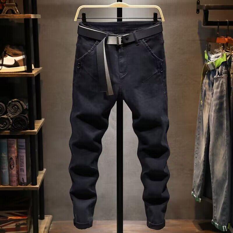 

Мужские черные узкие джинсы премиум-класса в корейском стиле - осенний трендовый легкий роскошный эластичный облегающий крой 34 [Recommended 155-165 kg]