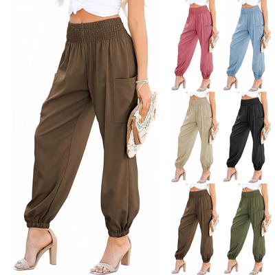 Women Pants Lightweight Pants  Summer Casual Beach Drawstring Elastic Waist Pants With Pockets