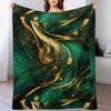 Emerald Green and Gold Flowy Marble Print Throw Blanket Multi Use Warm Blanket for Living Room Bedroom