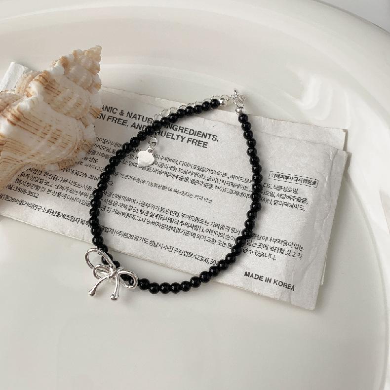 

Комплект колье и браслета из черного агата с бантом, женский, стерлинговое серебро S925 S925 Silver