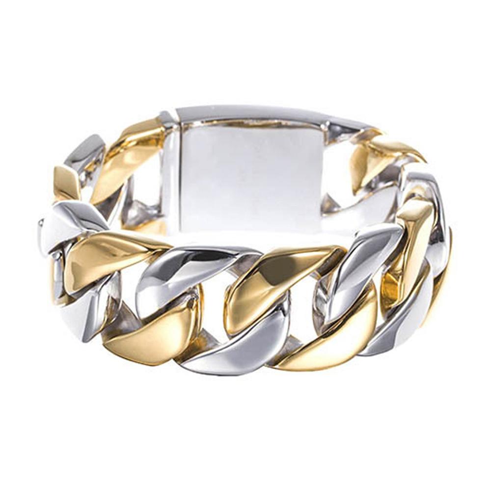 Pulseira de Corrente Curb Cubana Cor Ouro Prata Pesada 26MM Homens Mulheres Hiphop Arco-íris Aço Inoxidável Biker Moto Pulseira Joia