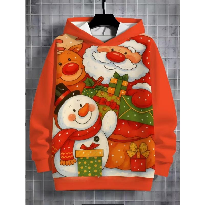 Merry Christmas Sweatshirts Pullover Children's Hoodie Cartoon Santa Claus Graphic Hoody Snowman Sweatshirts Unisex Y2k Top