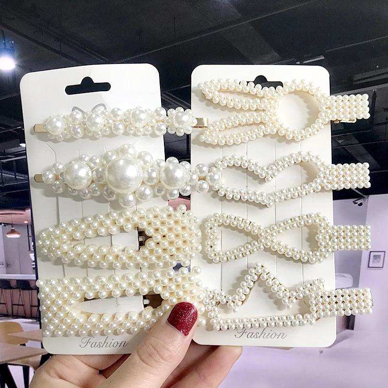 Barrettes For Women Girls Hairpins Side Clip Set Hair Jewelry Korean Pearl Crystal Hair Clip Hair Accessories Hairgrip