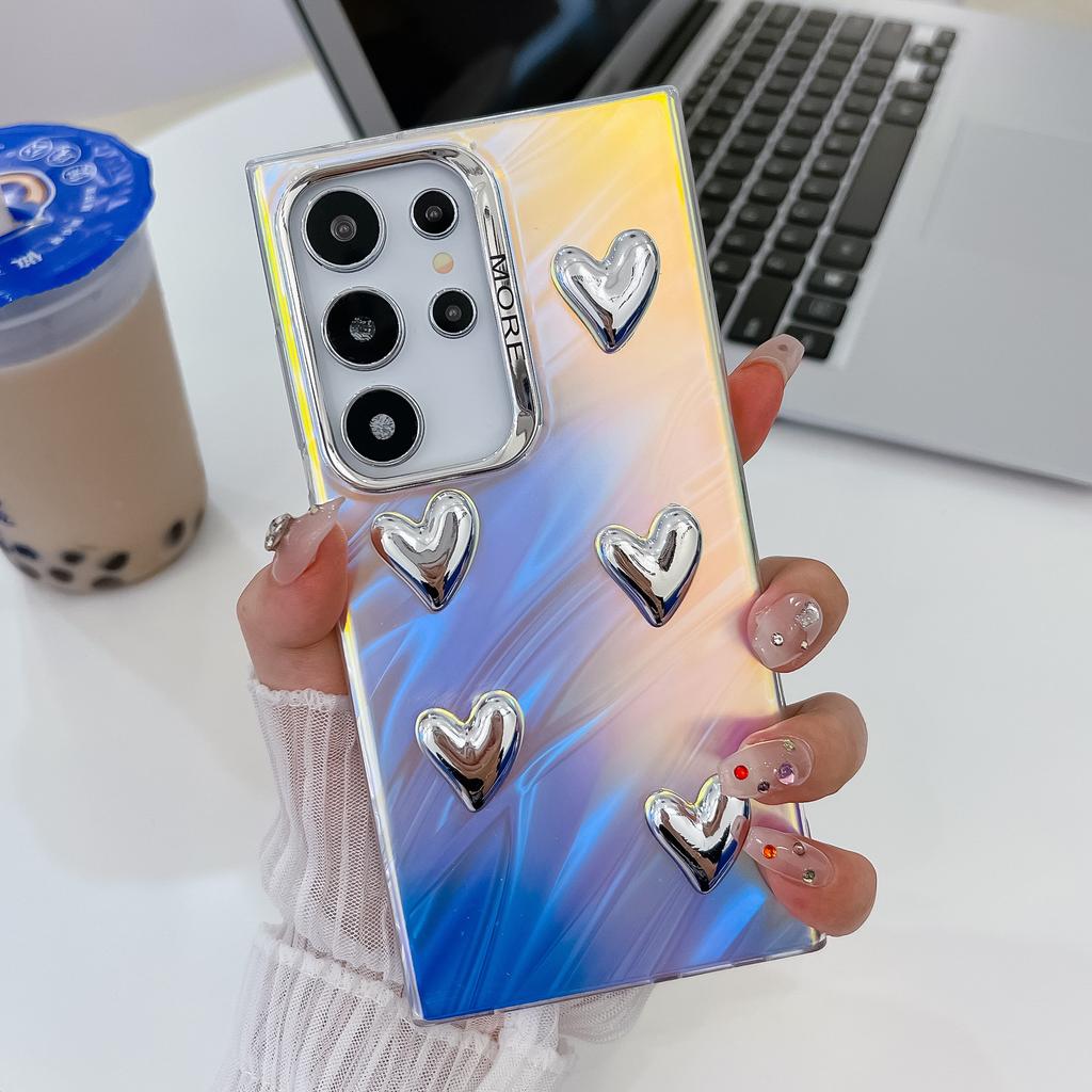 Electroplating Laser Suitable for Samsung S25ultra Mobile Phone Case Three-dimensional DIY Love S24Plus Premium A56