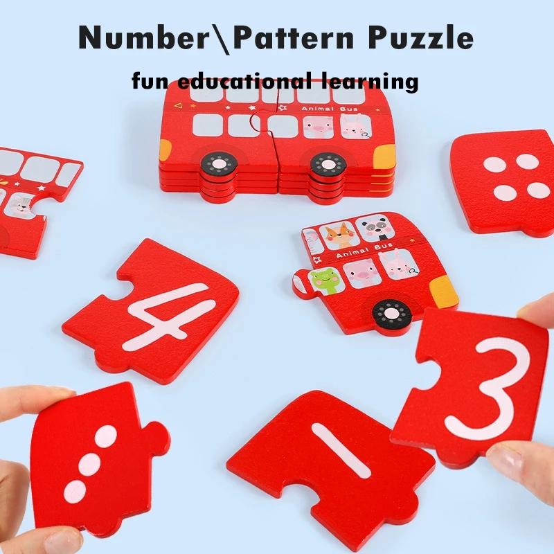 Montessori Number Matching Puzzle Math Toys My First Big Puzzle Animal Car Hand Grasp Board Numbers Sense Game Educational Toys