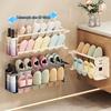 Magnetic Double-Layer Retractable Shoe Rack with Under-Hanging Basket for Door and Home Storage