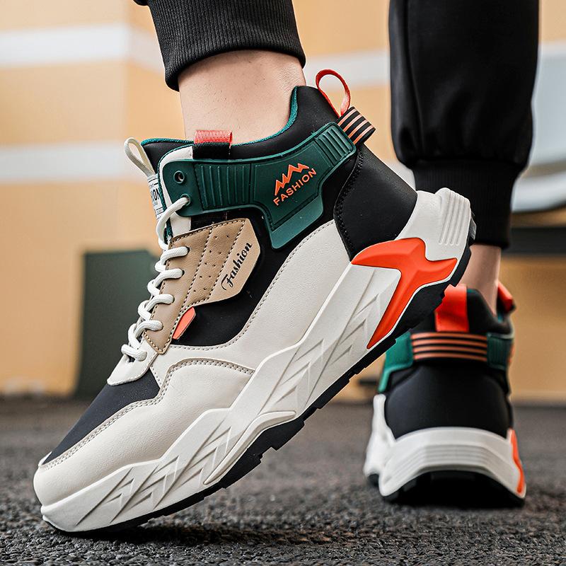 High-top Men's Shoes Autumn and Winter 2024 New Trendy Brand Youth Sports and Leisure Thick-soled Non-slip Heightening Dad Trendy Shoes