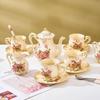 European Porcelain Tea Cups and Saucers Set, Vintage Floral Tea Cups Set, Ivory Gold Trim Floral Coffee Cups Set 8 Ounce