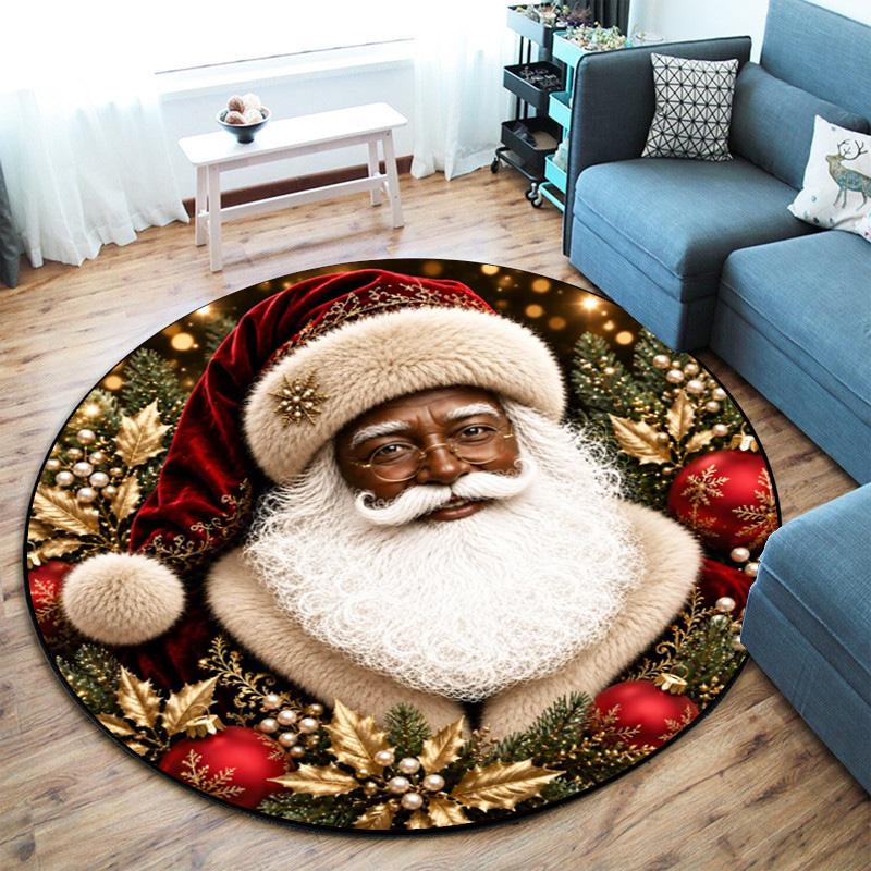 Cute Christmas Day Gift Bell Santa Claus Snowman Christmas Tree round rug Home Soft Decorative Anti slip Chair Mat Carpet Outdoor Floor Mat Carpet 33