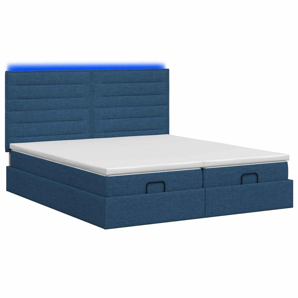 Ottoman Bed with Mattress and LED Blue 180 x 200 cm Fabric