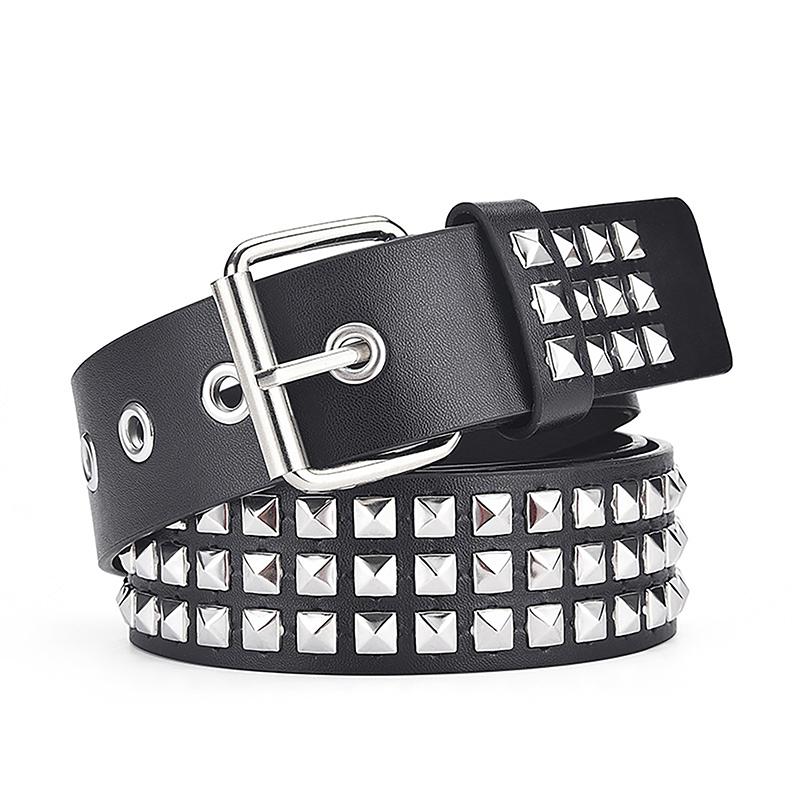 Women's Belt Punk Trendy Square Bead Rivet Belt Metal Pyramid Waistband For Jeans Belt Gothic Dark Style Personality Unisex Belt