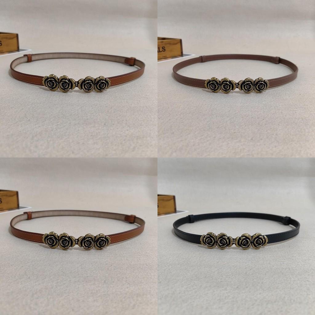 Minimalist Leather Waist Sash For Dresses With Polished Finish And Rose Pattern For Daily Office Attire