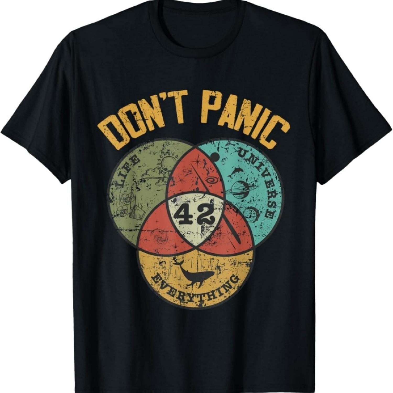 

42 Answer to Life The Universe And Everything Don t Panic T-Shirt XXXXXL чорний
