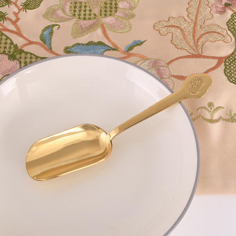 Pure copper teaspoon tea shovel handmade long handle teaspoon thickened single teaspoon zen tea ceremony accessories