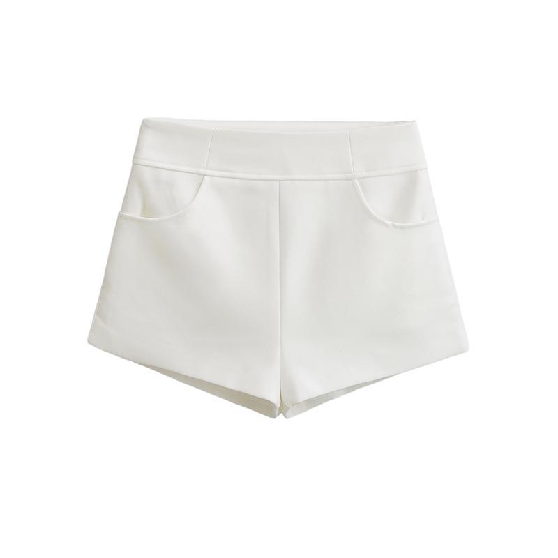 2026 Women's Slim High Waist Khaki Suit Shorts - Elegant, Straight Leg Casual Hot Pants