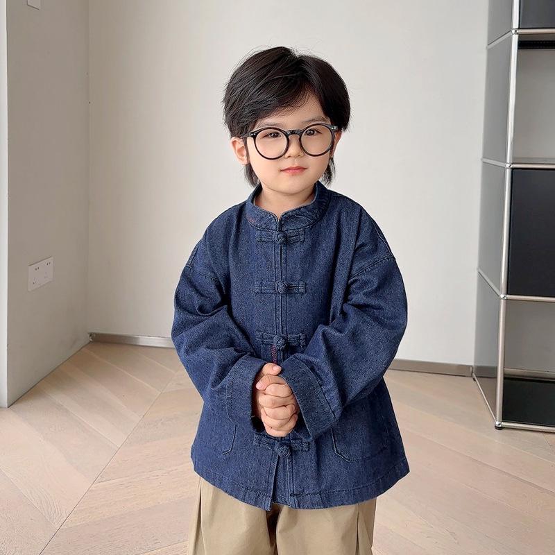 

Джинсовая куртка для мальчиков с дизайном в виде китайского узла - Весенне-осенняя мода для малышей 130 cm синий