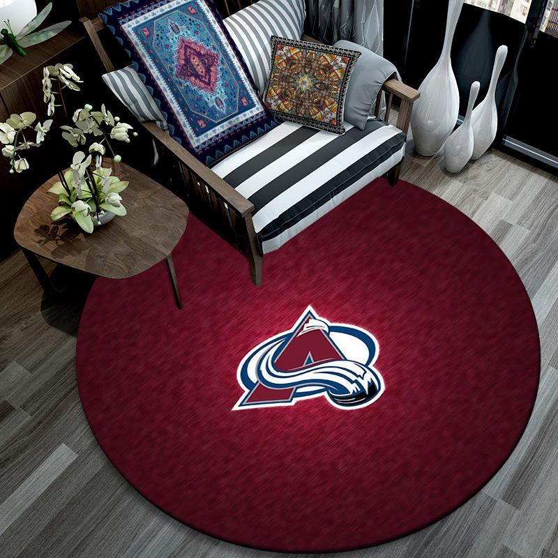 Colorado Avalanche Round Area Rug,Carpet Rug for Living Room Bedroom Sofa Playroom Decor,Non-slip Floor Mat