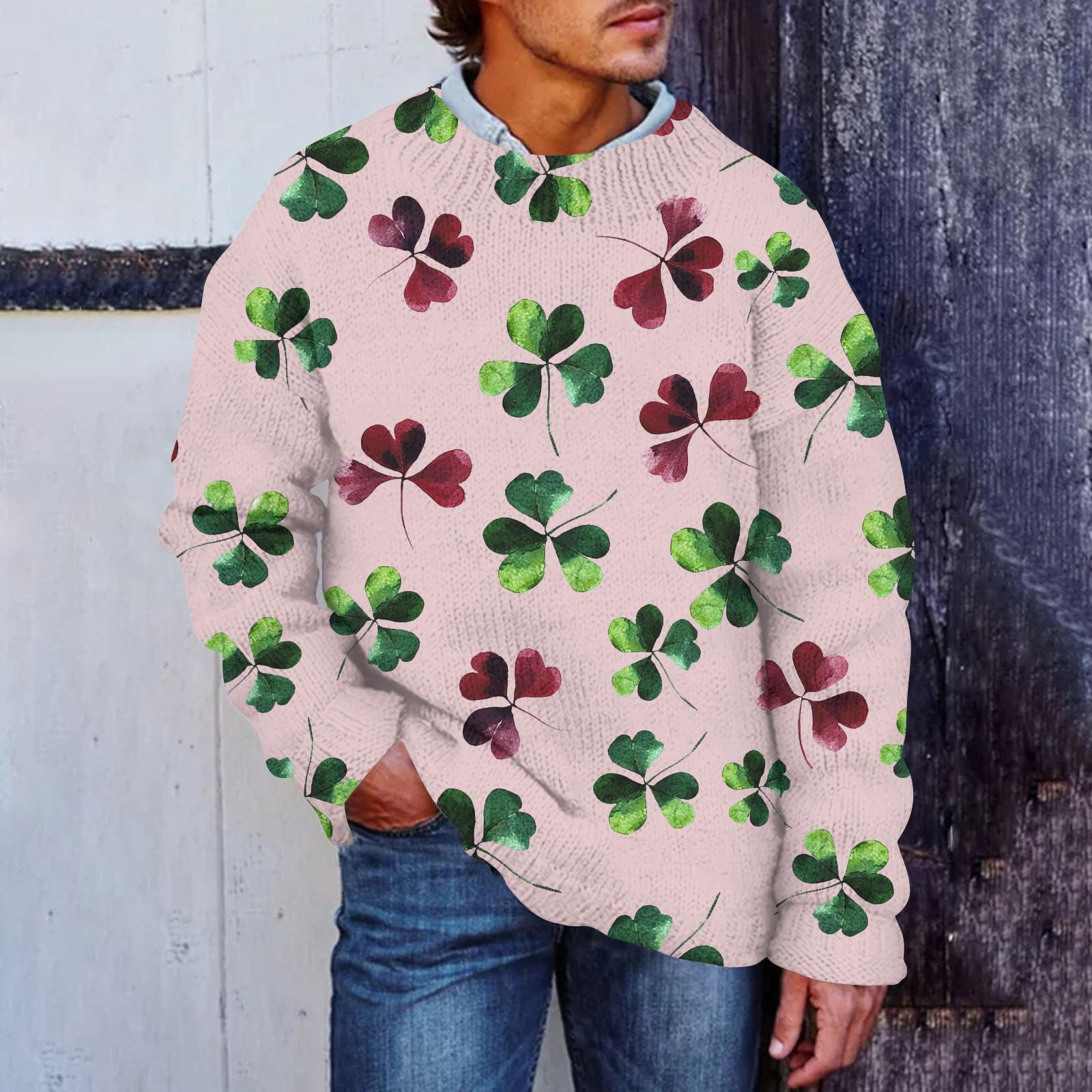 

Мужской принтованный искусственный свитер, толстовка с круглым вырезом, свободный топ с длинными рукавами XL розовый