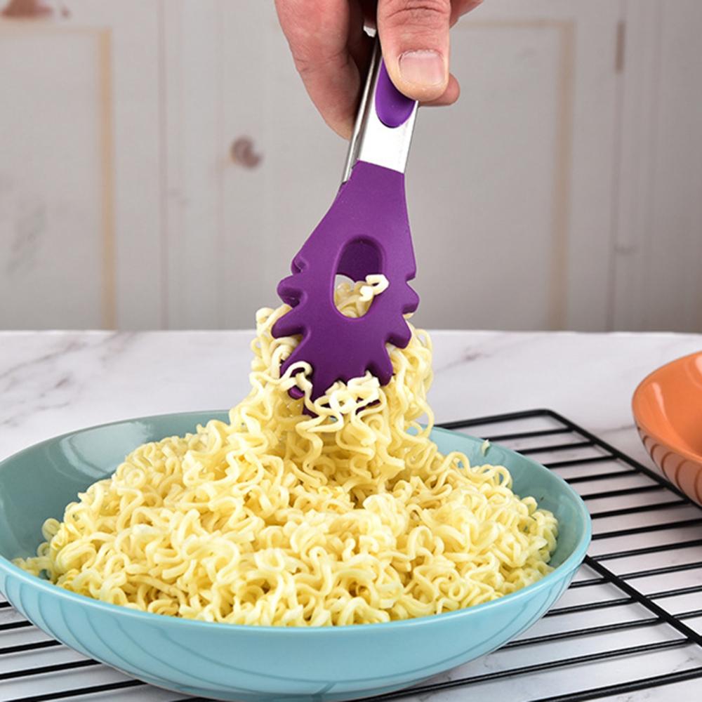 Steel Handle Heat Resistant Silicone Noodles Clamp Pasta Tools Food Serving Tongs BBQ Clips