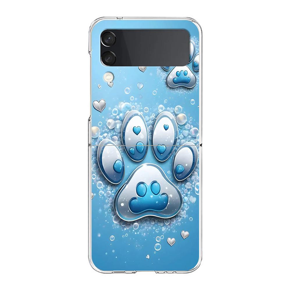 Phone Cover For Samsung Galaxy Z Flip 7 6 5 4 Case Transparent For Samsung Z Flip 3 Hard PC Foldable Dog Paw Print Aesthetics