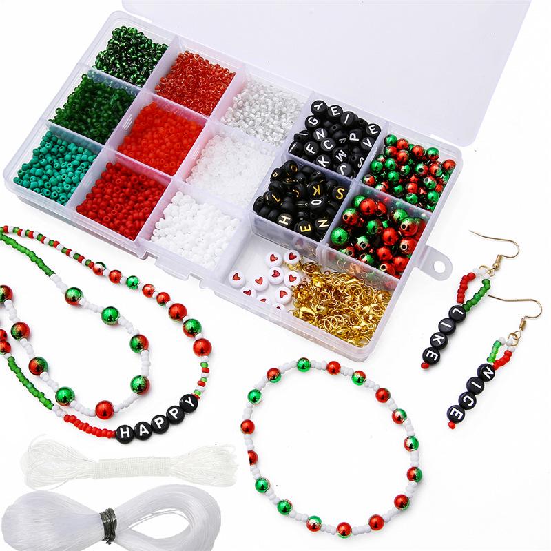 Christmas-Themed 15-Grid Box with 3mm Glass Seed Beads for Handmade Earrings and Bracelet DIY