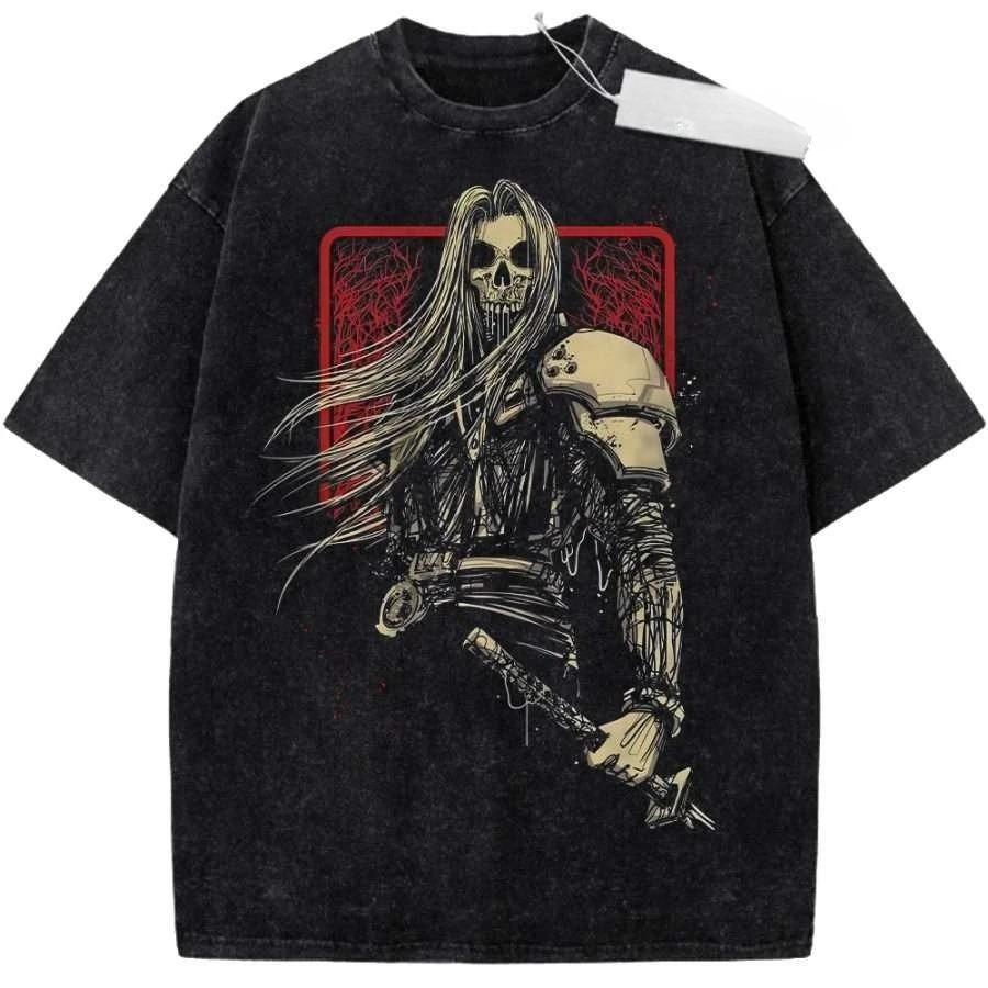 

Final Fantasy VII Cloud Strife Multi-Panel Graphic Unisex Heavy Cotton Vintage Black Streetwear T-Shirt L