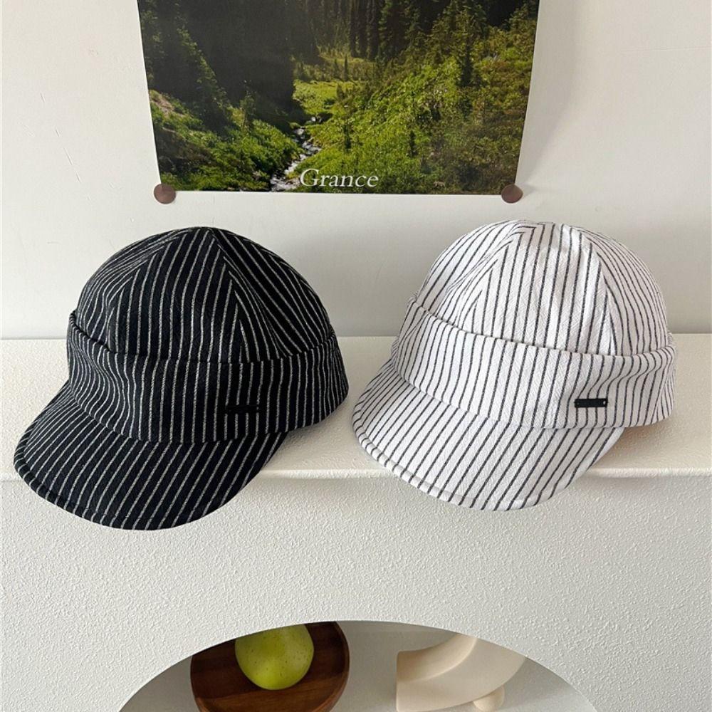 Korean Strip Baseball Cap Classic Newsboy Hats Japanese Striped Peaked Caps  Women