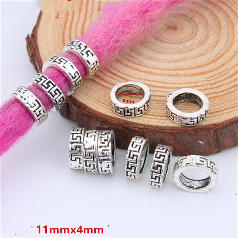 5pcs/bag Silver Metal Hair Rings Braid Dreadlocks Bead Hair Cuffs Dread Tube Charm Dreadlock for DIY Hair Accessaries