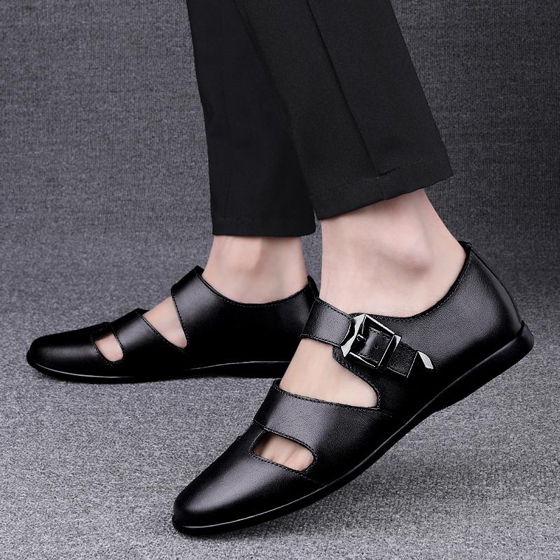 Fashion Breathable Outdoor Sandals for Men New Style Summer Flats Soft Sole Anti-slip Casual Leather Roma Shoes Man Formal Dress Sandals