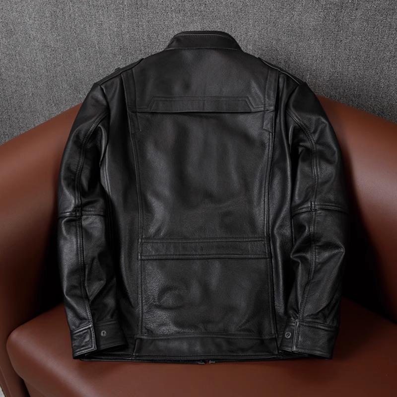 New Genuine Leather Jacket Men M65 Modified Hunting Coat Long Size Motorcycle Outerwear Autumn Winter