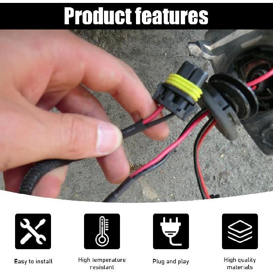 Yourkar 2 PCS Wiring Harness Headlight Plug, 9005 9006 9012 HB3 HB4 Female Adapter Wiring Harness Sockets Wire, Headlight Connectors for Headlights