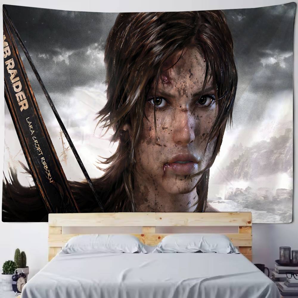Game LLara Croft Cool TTomb Raider Tapestry Decoration Bedroom Dormitory Background Cloth Holiday Home Party Living Room Club