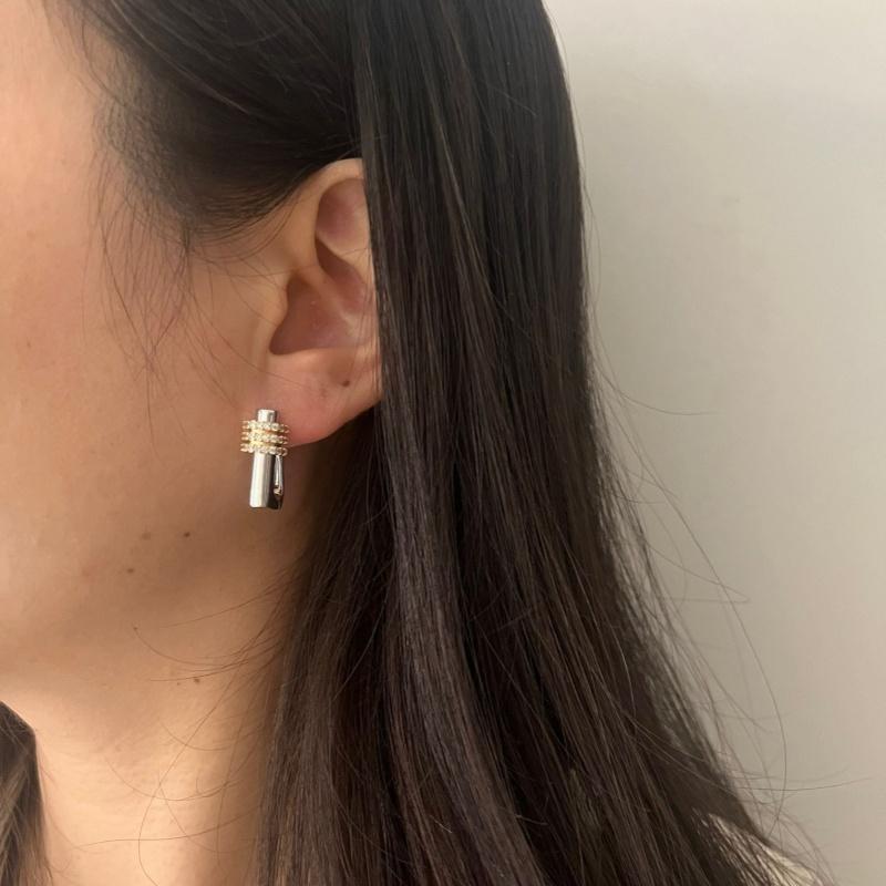 French new fashion jewelry two-tone plated water drop zircon geometric earrings elegant women's daily work bright accessories