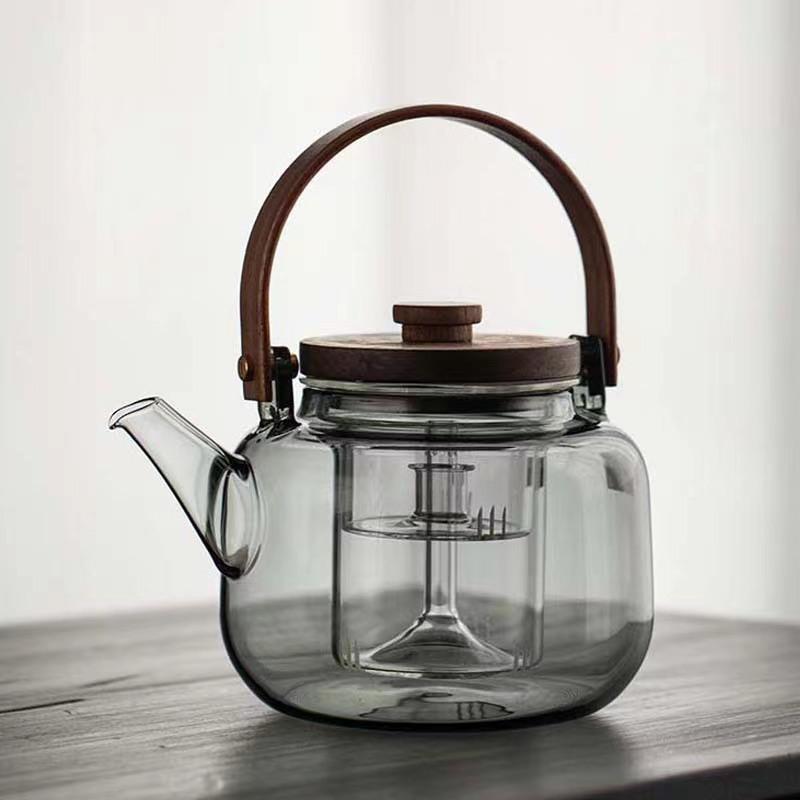 Large Capacity Borosilicate Glass Teapot with Bamboo Handle and Tea Infuser, Suitable for Electric Ceramic Stove